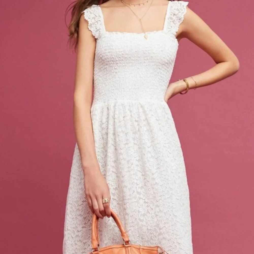 Anthropologie Maeve Anastasi White Smocked Dress S - Picture 4 of 5